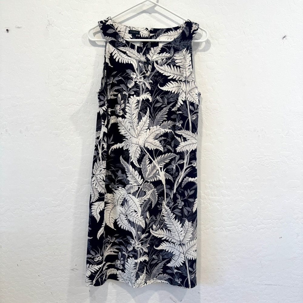 Talbots Tropical Dress Womens Large Black White Floral Mini Vacation Beach